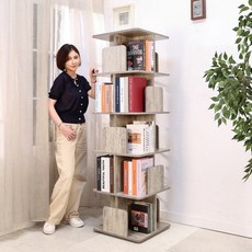 BuyJM直立式360度旋轉五層書櫃 台灣製造 收納展示櫃 置物邊櫃BO070, 灰木色