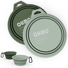 오모 접이식 개 그릇2팩 카모앤라이트 그린 12온스400ml 고양이와 개를 위한 프리미엄 실리콘 애완동물 물그릇 야외 캠핑 하이킹을 휴대용 여행용 그릇, 2x12oz, Erythrinus&Coral