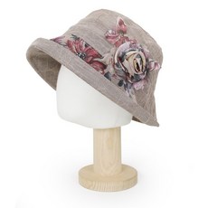 basicm 中年女性夏季帽 漁夫帽 圓帽簷 褶皺玫瑰胸花