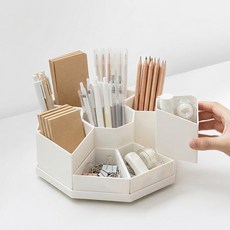 모덴즈 360도 회전 연필꽂이 데스크 오거나이저 깔끔한 책상 정리 수납함, 1개, 심플화이트