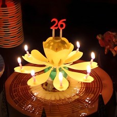 스토리빙 생일 축하 초 연꽃 멜로디 선물 파티 용품 + 숫자 토퍼 19p 세트, 옐로우