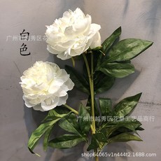 歐式單支3頭芍藥牡丹仿真花家居裝飾攝影花藝假花擺設插花仿真花永生花人造花乾燥花永不凋零拍照道具假花裝飾居家裝飾, 白色, 1個