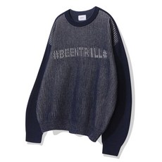 빈트릴 자가드 로고 투톤 니트 네이비 BA243KT002NYICDH5576341