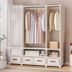 Briliant 조립식 커튼 스텐드 행거 무볼트 가벼운 수납 옷장 선반형 비키니옷장 G518-049, 흰색