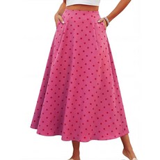 DERAX 여성용 우아한 폴카 도트 A라인 맥시 스커트 하늘거리는 하이 웨이스트 칵테일 포멀 비즈니스 포켓 롱 스커트 옐로우 레오파드. XS