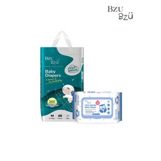 BZU 絲柔乾爽紙尿褲 360度透氣循環 14小時長效防漏 7層鎖水芯體 SGS認證安全材質, 1個, M:48片/包(送濕巾80抽)