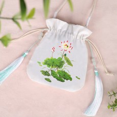 臺灣出貨 刺繡手工diy材料包自繡初學者材料包古風繡花團扇家居裝飾送禮物 WUTD, 荷花漢風挎包【材料包+輔助繡繃】, 1個