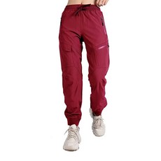 Singbring 여성용 운동 하이킹 카고 조거 팬츠 아웃도어 경량 빠른 건조 UPF 50 지퍼 포켓 와인.