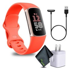 Fitbit Charge 6 피트니스 트래커 스마트워치 심박수 GPS 건강 도구 - 남성 및 여성용 핏 비트 스마트 워치 골드 케이스 코랄 번들 클리닝 천 및 충전기, 골드/코랄