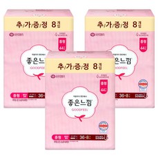 좋은느낌 생리대 오리지널 울트라 중형 36&8P X 3팩컴포트 흡수구조 에어핏쿠션 샘방지 날개형, 8개입, 3개