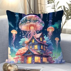 다용도 안락한 소파쿠션 양면 소파 쿠션 솜 포함 세탁가능 고탄력 선물용 안락쿠션 사무실 편의용 안락쿠션 트렌디한 스타일, 해파리-3, 40 x 40CM (솜포함 양면쿠션)