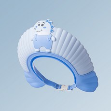 DFMEI 寶寶洗頭神器兒童擋水帽小孩洗澡洗頭帽子嬰兒洗頭髮護耳防水浴帽, 1個, 揹帶恐龍-藍色(雙層擋水):如圖