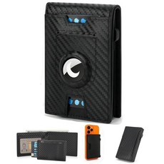 VALTESSA 남성용 에어태그 지갑 투인원 팝업 카드 케이스 RFID 차단 스마트 탈착식 MagSafe 미니멀리스트 바이폴드 10장 용량 | 신분증 창 머니 클립 블랙 카