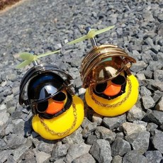 자전거 꾸미기 소리나는 귀여운 오리 프로펠러 헬멧 LED 피규어, 골드미러_원사이즈, 1개