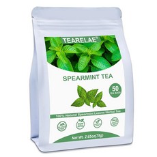 TEARELAE - 호손 베리 티 30개 순수 허브 티백 달콤하고 톡 쏘는 맛 소화 보조 GMO 프리 카페인 224670, 스피어민트 티, 50개 (1팩), 1.5g