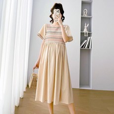 孕婦夏裝短袖刺繡連衣裙