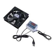 E8BA USB 0-40 ℃ AV 캐비닛 용 조용한 팬 온도 조절 장치 제어 저음 냉각 5V1A 입력 110cm 케이블, 01 빠른  Mainland, 01 Single fans-12cm