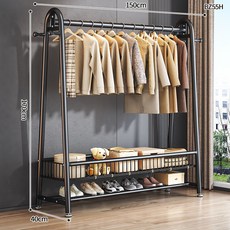 심플 스탠드 행거 옷걸이 선반형 이동식 옷수납 정리 행거 침실 드레스룸 정리대, 고급블랙 150x170 업그레이드 이중