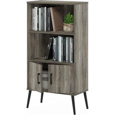후리노 자야 책장 3단 책장 조절 가능한 선반이 있는 책장 9.5 x 24.5 x 40.3 정리 및 보관 거실 침실 홈 오피스 에스프레소용, French Oak Grey, Cabinet with Leg
