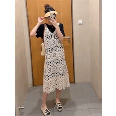 일본여행옷차림 나트랑원피스 니트 다낭원피스 베트남, 블랙 세트 (프리미엄 버전)