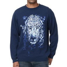 HUGE SPORTS 남성용 그래픽 프린트 스웨터 100% 부드러운 면 니트 크루넥 풀오버 긴소매 캐주얼 겨울 상의 유니 스웨터 블루 재규어 S