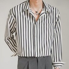 구김없는 스트라이프 오버핏 케쥬얼 남방 셔츠