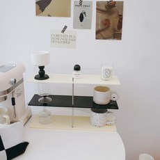 머그컵 진열장 3단 수납장 아크릴 주방 A 선반 홈카페, 라지 밀키화이트 블랙