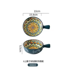 1pc 세라믹 손잡이 그릇 손잡이가있는 가정용 인스턴트 국수 그릇 오븐 전용 베이킹 그릇 주방 조리대 식기, 03 C