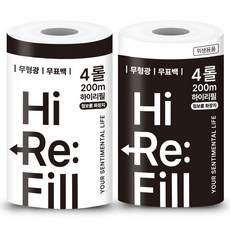 하이리필 안전한 무형광 무표백 점보롤화장지 대용량 펫티슈, 4롤, 2개, 200m