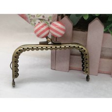 棒棒糖愛心手工材料鋪 方形糖果口金 8.5CM 膠珠 1.8cm 條紋頭 口金材料, 1個, 5號橘綠