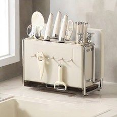 원쿡 칼 도마 거치대 정리대 스텐 스테인레스 세트, 1개, 크림화이트