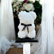 도모도 향기나는 플라워 인형 베어 명품향 장미디자인 기념일 생일 행사 선물용 화이트, 미스 오드 블루밍(디올type)