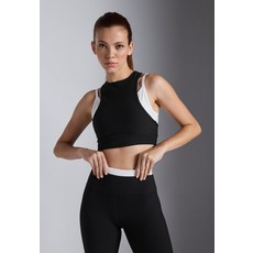 Even&Odd active 액티브 더블 레이어 슬리브리스 콘트라스트 탑 - 가벼운 지지력의 스포츠 브라 블랙