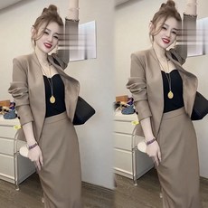 해피유통 여성 정장세트 오피스룩 정장 긴팔 코트+ 반신 스커트 jhjxn