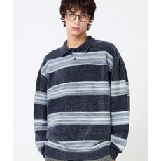 트릴리온 TRILLION 그라데이션 스트라이프 벨벳 카라 니트_네이비