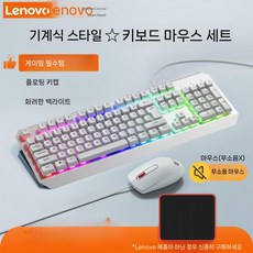 Lenovo Laiku 유선 키보드 마우스 세트 데스크탑 노트북 외부 사무실 전용 타이핑 음소거, 기계식 스타일 흰색 키보드 및 마우스 세트 + 마우스