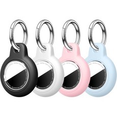 4개 세트 방수 케이스 에어태그2세대 및 1세대용 전체 감싸기 디자인 보호 하드 PC 커버 에어태그 홀더 열쇠고리 긁힘 방지 추적기 GPS 찾기기 수하물 열쇠 검정, C2-Black/White/Pink/Light Blue