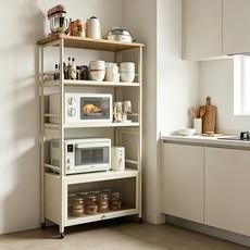 이동식 주방 수납장 전자레인지 스탠드 밥솥 부뚜막 바퀴 선반, 크림화이트80*38cm, 5단