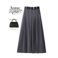 여성용 하이웨이스트 슬림핏 플리츠 스커트 중간 길이의 다용도 정장 스커트 A 롱 스커트