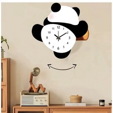 셔니엘 귀여운 캐릭터 벽시계 무소음 인테리어 거실 벽걸이 시계, 팬다