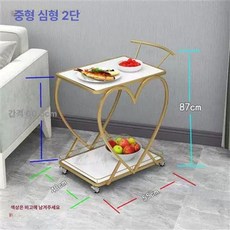 음식 서빙 카트 3단 2단 2층 간식 운반 와인 트롤리, 공식 표준 구성, 1개, 2단 하트형 골드 프레임 화이트 방수 조립완료