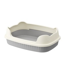 超大63公分三側加高貓砂盆，踏板落砂孔設計，防撥砂半封閉貓砂盆，適用礦砂、美卡等貓砂, 1個, 側開款 岩灰-適合放貓籠