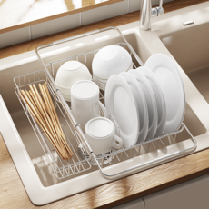 7Shadows 길이 조절 씽크대 거치대 포함 304 올스텐 식기건조대, 1개, 304 Stainless Steel, 1단