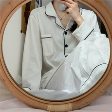 가을 한국 잠옷 여성 잠옷 가정 의류 세트 소녀 정장 흰색 긴 소매 Homewear Nightie Pajamas