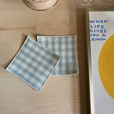 파스텔체크 패브릭코스터 컵받침 제작 4p, 민트, 1세트