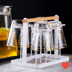 주방 수납 우드 손잡이 컵 정리대 컵홀더 스틸프레임 컵걸이, 블랙, 1개