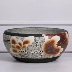 대형 수반 화분 수경 조경 플라스틱옥돌색소형(35cm)바닥무공 옹기 어항 연못 도자기 석회, E. 작은 황어