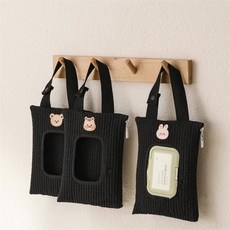 휴대용 물티슈 포켓 걸이식 티슈 걸이 수납 가방 케이스, 캐릭터 디자인 랜덤, 블랙