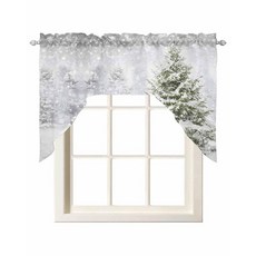 AMZRicher 겨울 주방 장식 밸런스 및 티어 커튼 세트 - 91.4cm36인치 길이 크리스마스 숲 눈 덮인 소나무 눈송이 봉 포켓 드레이프 패널 한 쌍 욕실/카페/창문