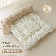 嬰兒床墊 雙面可用 純棉紗布 豆豆絨 可水洗床褥墊 A類母嬰級, 1個, 日系小花-【加厚約3.5cm】可水洗,80*40cm【尿布臺常用】